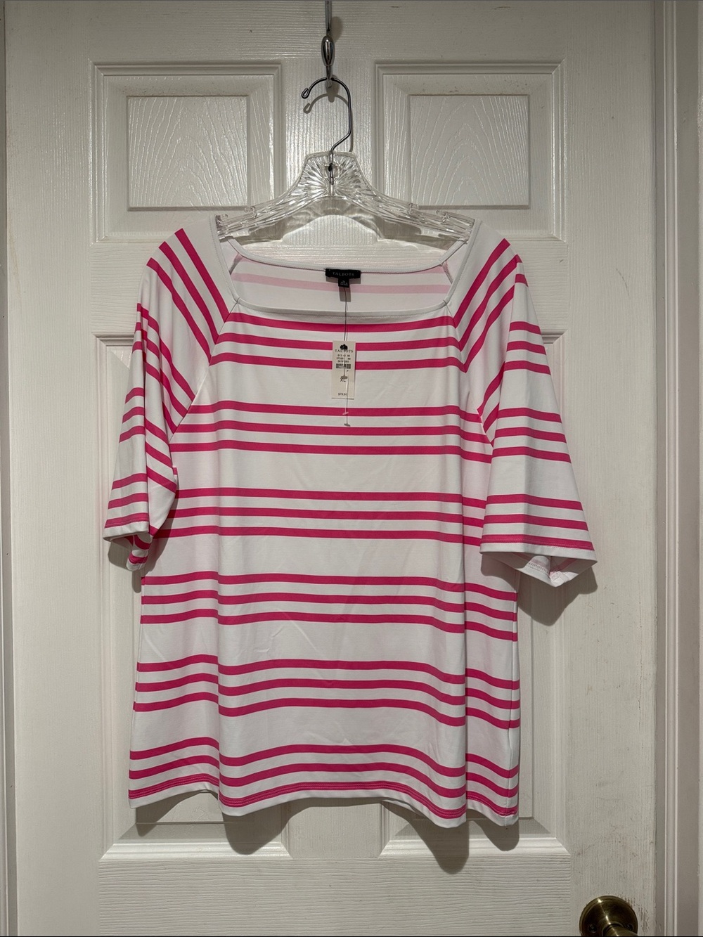 Talbots Pink and White Striped Boatneck Short Sleeve Tee